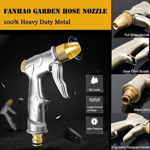 Garden Hose Spray Gun With Full Brass Nozzle 100% Metal Heavy Duty Water High Pressure For Watering Spray Guns Hose Nozzles & Wands