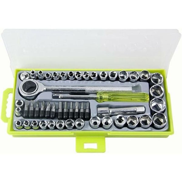 50 Pcs 1/4" 3/8" Socket Wrench Set With Reversible Ratchet Handle Drive 12 Hexagon Screw Bits Case Wrench Sets