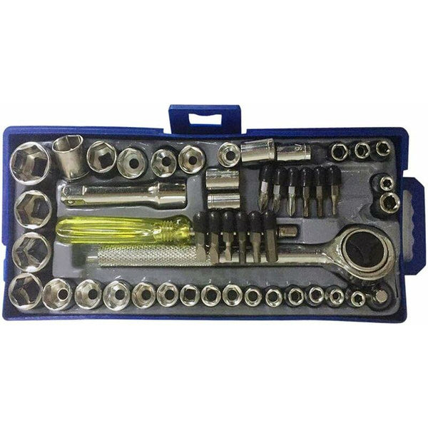 50 Pcs 1/4" 3/8" Socket Wrench Set With Reversible Ratchet Handle Drive 12 Hexagon Screw Bits Case Wrench Sets