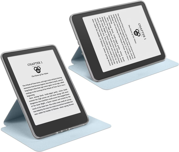 360A Rotating & Detachable Magnetic Case For 7" Kindle Paperwhite 12Th Generation (2024) Auto Wake/Sleep Hands Free Stand Clear Back Cover(Light Blue)