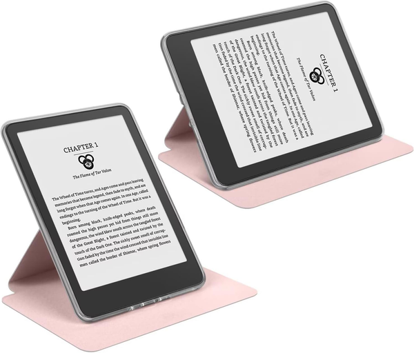 360A Rotating & Detachable Magnetic Case For 7" Kindle Paperwhite 12Th Generation (2024) Auto Wake/Sleep Hands Free Stand Clear Back Cover(Pink) Cases