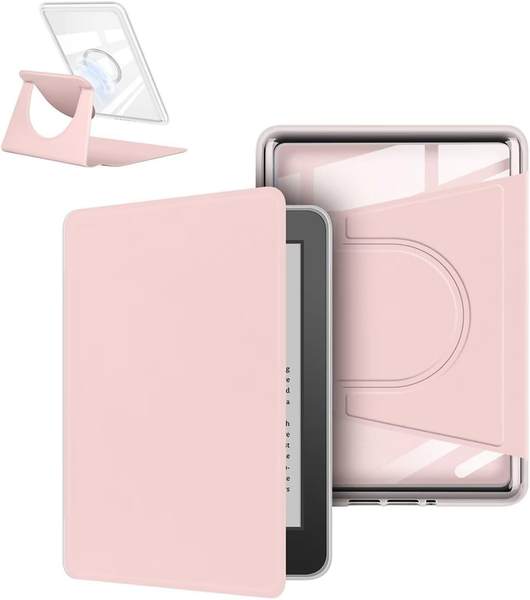 360A Rotating & Detachable Magnetic Case For 6.8" Kindle Paperwhite 11Th Generation (2021) Auto Wake/Sleep Hands Free Stand Clear Back Cover(Pink) Cas