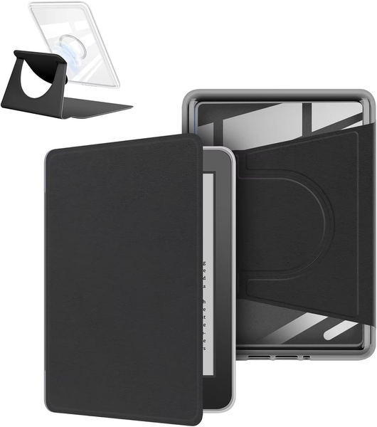 360A Rotating & Detachable Magnetic Case For 6.8" Kindle Paperwhite 11Th Generation (2021) Auto Wake/Sleep Hands Free Stand Clear Back Cover (Black) C