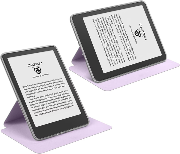 360A Rotating & Detachable Magnetic Case For 7" Kindle Paperwhite 12Th Generation (2024) Auto Wake/Sleep Hands Free Stand Clear Back Cover (Light Purp