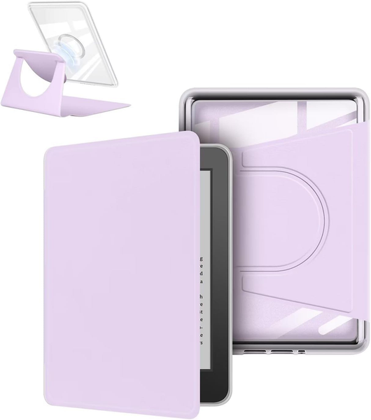 360A Rotating & Detachable Magnetic Case For 6.8" Kindle Paperwhite 11Th Generation (2021) Auto Wake/Sleep Hands Free Stand Clear Back Cover (Light Pu