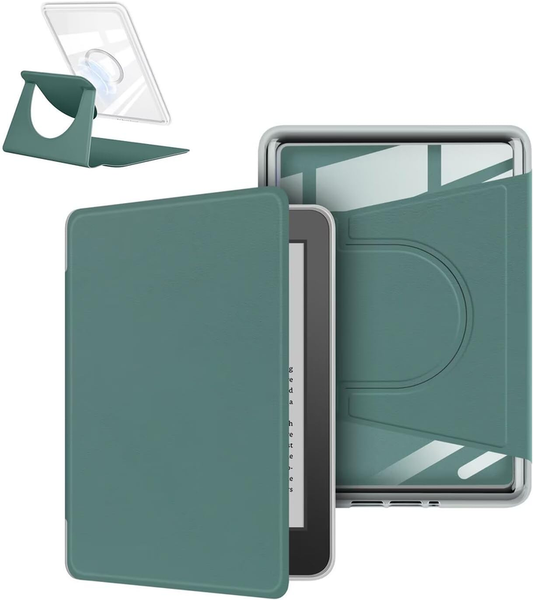 360A Rotating & Detachable Magnetic Case For 6.8" Kindle Paperwhite 11Th Generation (2021) Auto Wake/Sleep Hands Free Stand Clear Back Cover (Dark Gre