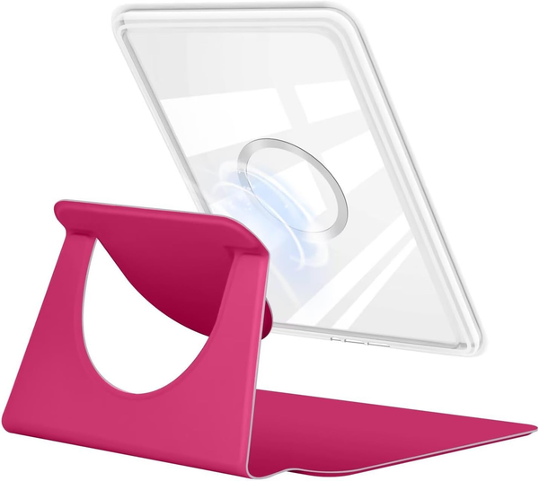 360A Rotating & Detachable Magnetic Case For 7" Kindle Paperwhite 12Th Generation (2024) Auto Wake/Sleep Hands Free Stand Clear Back Cover (Rose Red)