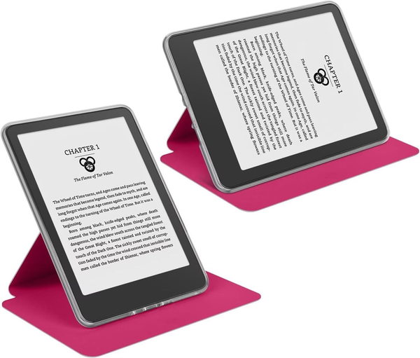 360A Rotating & Detachable Magnetic Case For 7" Kindle Paperwhite 12Th Generation (2024) Auto Wake/Sleep Hands Free Stand Clear Back Cover (Rose Red)