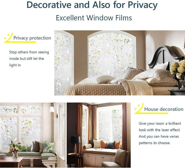 Film Decorative Sticker 45Cm X 300Cm Static Cling 3D Orchid Uv Resistant Privacy Screen Translucent Adhesive Without Glue For Windows And Bathrooms Wi