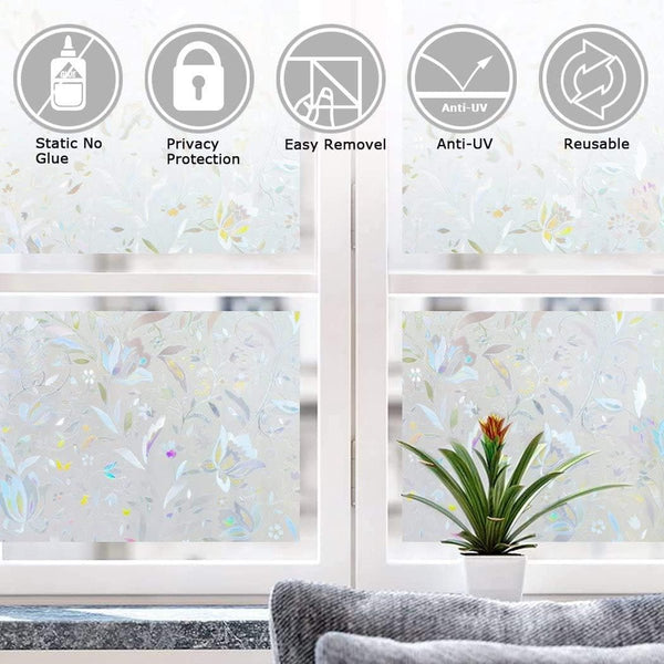Film Decorative Sticker 45Cm X 300Cm Static Cling 3D Orchid Uv Resistant Privacy Screen Translucent Adhesive Without Glue For Windows And Bathrooms Wi