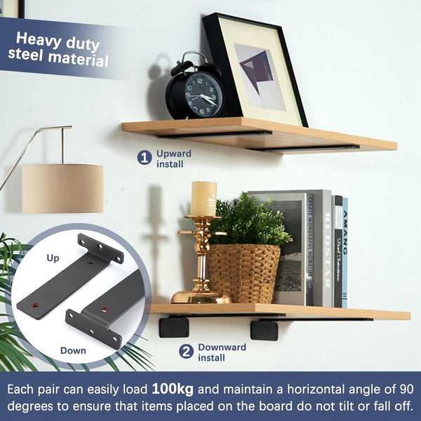 2 Pieces Support Frame Wall Bracket Metal Shelf Brackets Floating Stainless Steel With Thick Screws Furniture Accessories Black 150 Mm Braces & Bracke