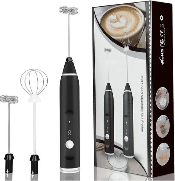 2 In 1 Electric Coffee Frother Usb Rechargeable Egg Beater Keep Mixer Black Milk Frothers