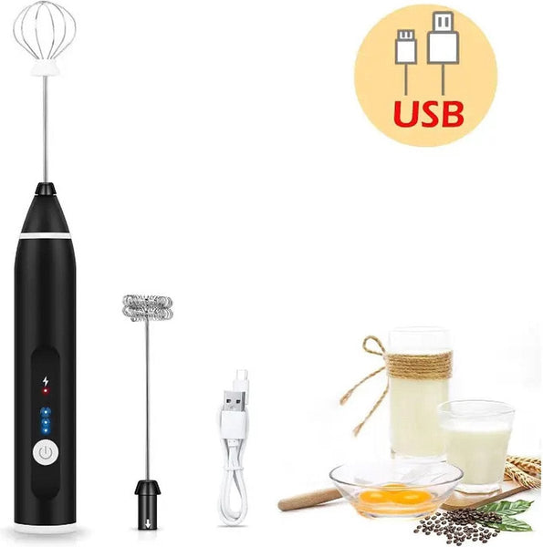 2 In 1 Electric Coffee Frother Usb Rechargeable Egg Beater Keep Mixer Black Milk Frothers
