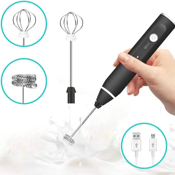 2 In 1 Electric Coffee Frother Usb Rechargeable Egg Beater Keep Mixer Black Milk Frothers