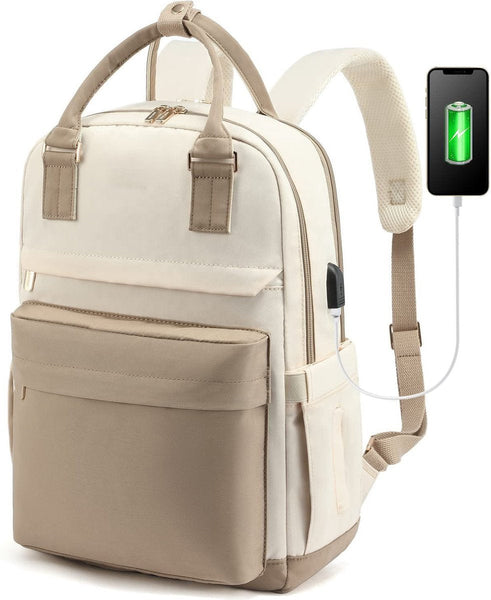 Backpack Ladies Girls Women Laptop Schoolbag Work Waterproof Usb Beige White Women Backpacks