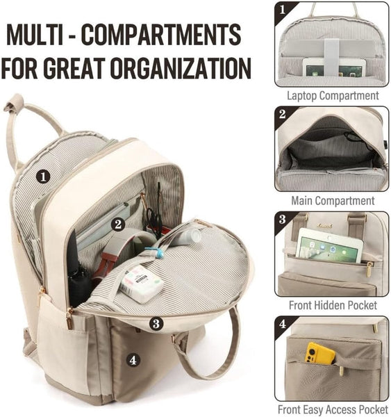 Backpack Ladies Girls Women Laptop Schoolbag Work Waterproof Usb Beige White Women Backpacks