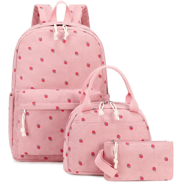 3 Pcs Women's Backpack Backpacks Girl's School For Teenage Girls Bag Corduroy Laptop Travel Pink Backpacks & Bags