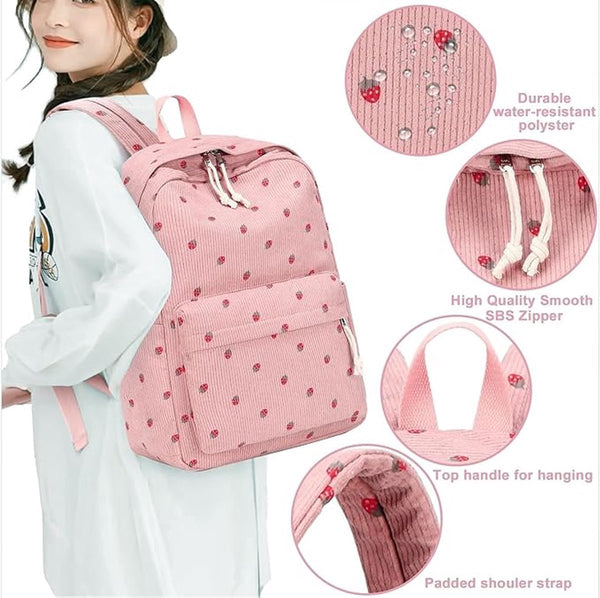 3 Pcs Women's Backpack Backpacks Girl's School For Teenage Girls Bag Corduroy Laptop Travel Pink Backpacks & Bags