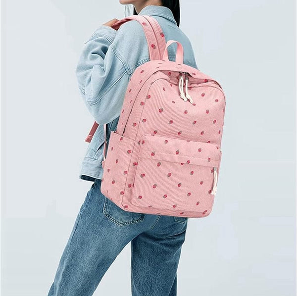 3 Pcs Women's Backpack Backpacks Girl's School For Teenage Girls Bag Corduroy Laptop Travel Pink Backpacks & Bags