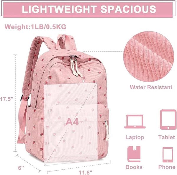 3 Pcs Women's Backpack Backpacks Girl's School For Teenage Girls Bag Corduroy Laptop Travel Pink Backpacks & Bags