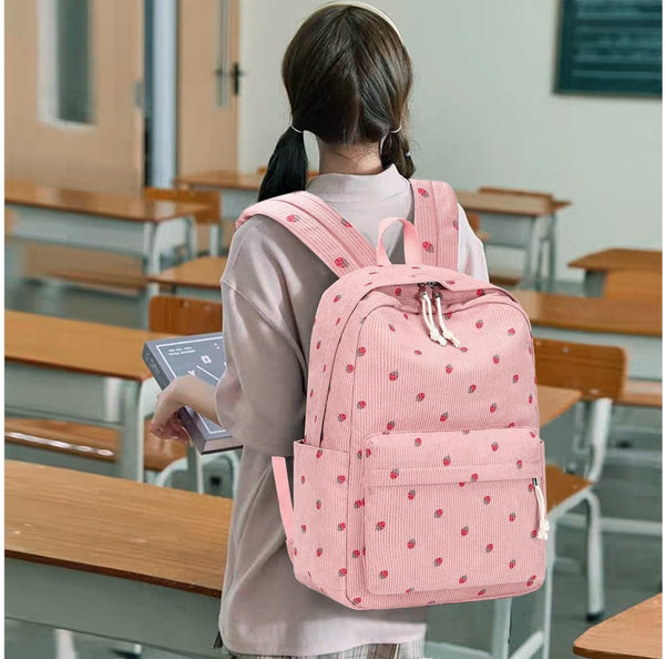 3 Pcs Women's Backpack Backpacks Girl's School For Teenage Girls Bag Corduroy Laptop Travel Pink Backpacks & Bags