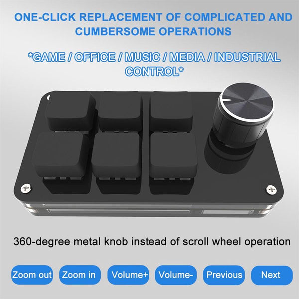 Mini Programmable 6 Button Mechanical Usb Keyboard With Rotary Knob Keyboards & Keypads