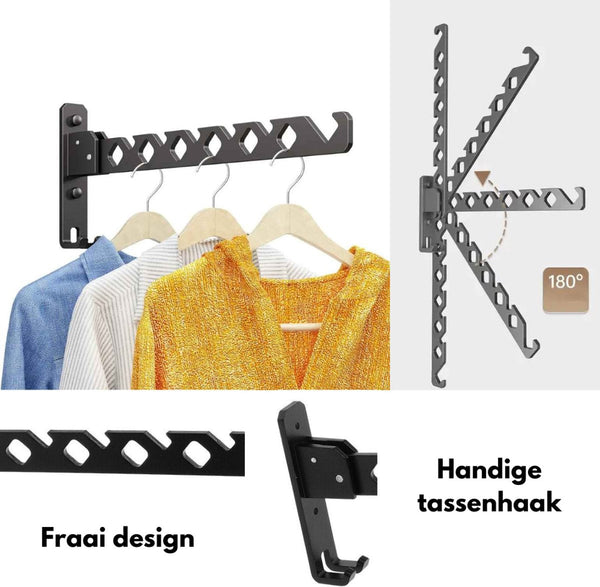 Wall Mounted Coat Rack Foldable Black 35Cm Hook Hanger Drying Coat & Hat Racks