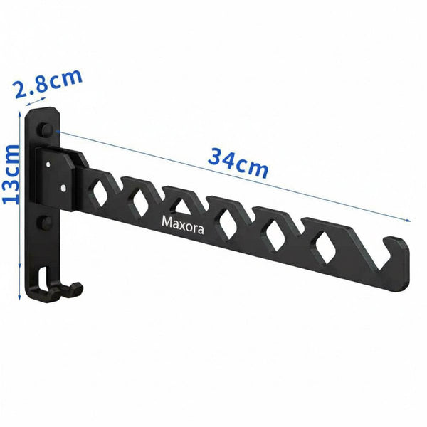 Wall Mounted Coat Rack Foldable Black 35Cm Hook Hanger Drying Coat & Hat Racks