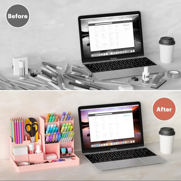 Pink 13 Compartment Plastic Desk Organizer & Pen Holder Pen Holders