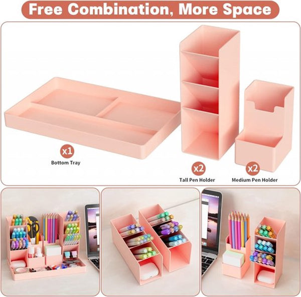 Pink 13 Compartment Plastic Desk Organizer & Pen Holder Pen Holders