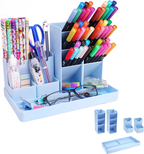 Pencil Case 13 Compartments Holder Desk Organizer Plastic Removable Storage System Mail Tray Office Baby Clothing Accessories Blue Pen Holders