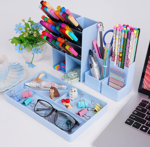 Pencil Case 13 Compartments Holder Desk Organizer Plastic Removable Storage System Mail Tray Office Baby Clothing Accessories Blue Pen Holders