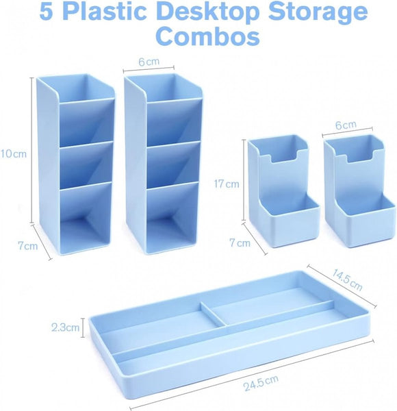 Pencil Case 13 Compartments Holder Desk Organizer Plastic Removable Storage System Mail Tray Office Baby Clothing Accessories Blue Pen Holders