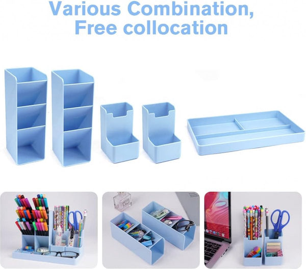Pencil Case 13 Compartments Holder Desk Organizer Plastic Removable Storage System Mail Tray Office Baby Clothing Accessories Blue Pen Holders