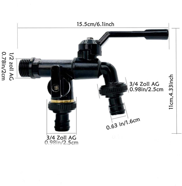 Brass Double Drain Fitting For Outdoor Use 3/4 Inch Black Frost Resistant Rust Irrigation System Garden Ball Valve 2 Outlets Connectors Valves & Acces