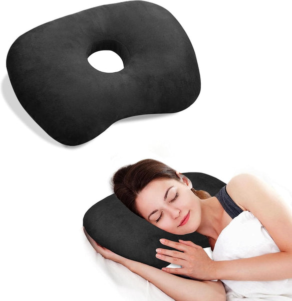 Curved Side Pillow Ear Holes Adjustable Cotton/Polyester Machine Washable Suitable For Pierced Ears Black Pillows