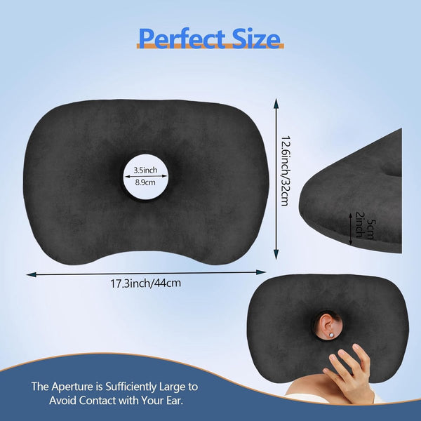 Curved Side Pillow Ear Holes Adjustable Cotton/Polyester Machine Washable Suitable For Pierced Ears Black Pillows