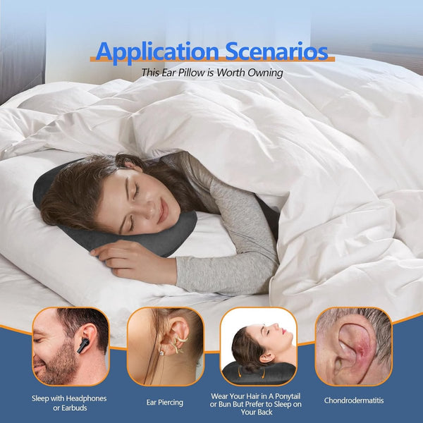 Curved Side Pillow Ear Holes Adjustable Cotton/Polyester Machine Washable Suitable For Pierced Ears Black Pillows
