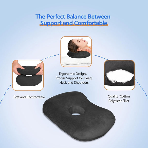 Curved Side Pillow Ear Holes Adjustable Cotton/Polyester Machine Washable Suitable For Pierced Ears Black Pillows