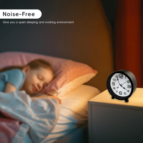 Analog Digital Alarm Clock Silent Bedside Children Battery Operated Portable Black Alarm Clocks & Clock Radios