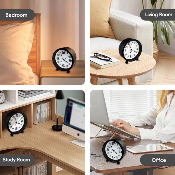 Analog Digital Alarm Clock Silent Bedside Children Battery Operated Portable Black Alarm Clocks & Clock Radios