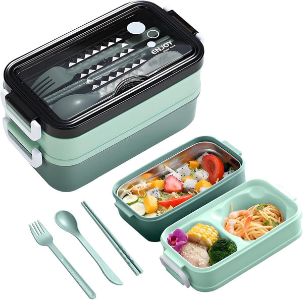 Green Lunch Box With Soup Bowl Bento Adult Meal Boxes Children's Compartments Airtight And Leakproof Bpa Free Lunchboxes & Bags