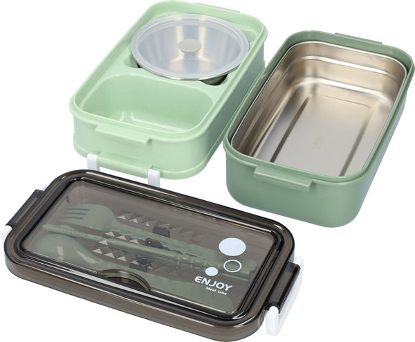 Green Lunch Box With Soup Bowl Bento Adult Meal Boxes Children's Compartments Airtight And Leakproof Bpa Free Lunchboxes & Bags