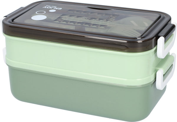 Green Lunch Box With Soup Bowl Bento Adult Meal Boxes Children's Compartments Airtight And Leakproof Bpa Free Lunchboxes & Bags