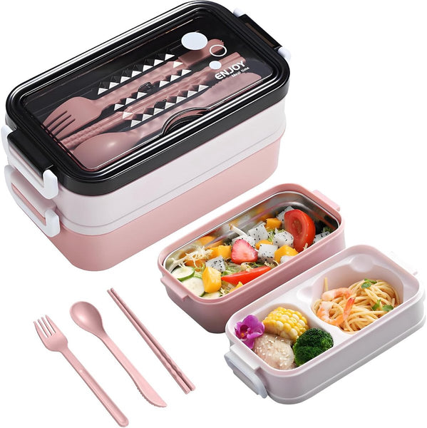 Pink Lunch Box With Soup Bowl Bento Adult Meal Boxes Children's Compartments Airtight And Leakproof Bpa Free Lunchboxes & Bags