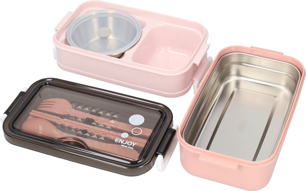 Pink Lunch Box With Soup Bowl Bento Adult Meal Boxes Children's Compartments Airtight And Leakproof Bpa Free Lunchboxes & Bags