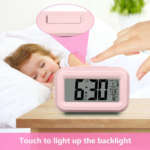 Digital Children's Alarm Clock Travel Led Display 12 24 Hour Snooze Temperature Date Time Portable Pink Alarm Clocks & Clock Radios