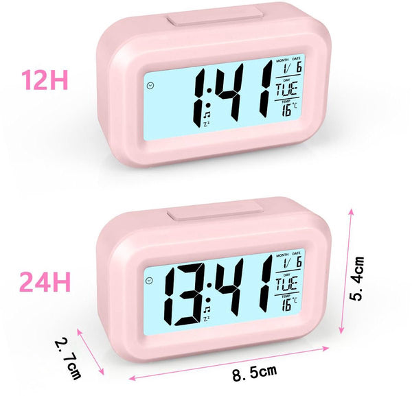 Digital Children's Alarm Clock Travel Led Display 12 24 Hour Snooze Temperature Date Time Portable Pink Alarm Clocks & Clock Radios