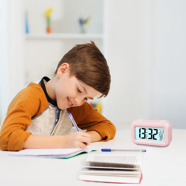 Digital Children's Alarm Clock Travel Led Display 12 24 Hour Snooze Temperature Date Time Portable Pink Alarm Clocks & Clock Radios