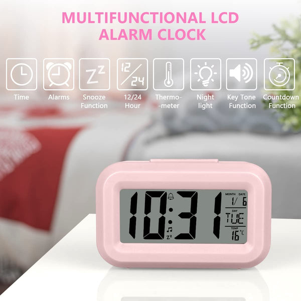 Digital Children's Alarm Clock Travel Led Display 12 24 Hour Snooze Temperature Date Time Portable Pink Alarm Clocks & Clock Radios